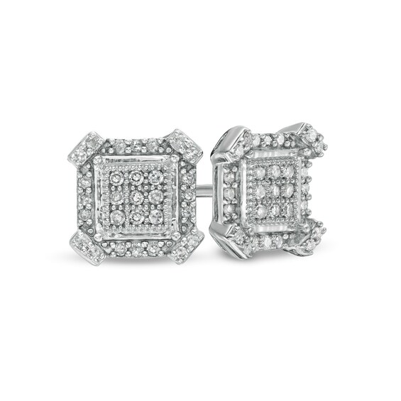 1/6 CT. T.W. Square Composite Diamond Frame Art Deco Stud Earrings in Sterling Silver