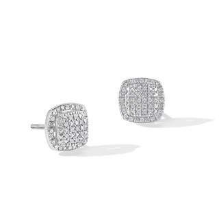 Sterling Silver 1/8 CT. T.W. Multi-Diamond Frame Convex Cushion Studs