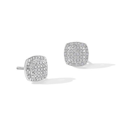 Sterling Silver 1/8 CT. T.W. Multi-Diamond Frame Convex Cushion Studs