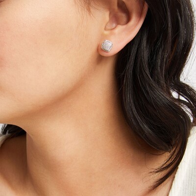 Sterling Silver 1/8 CT. T.W. Multi-Diamond Frame Convex Cushion Studs