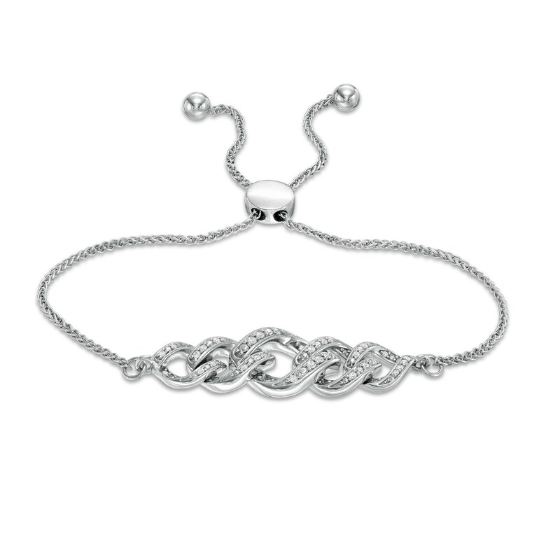 1/6 CT. T.W. Diamond Graduated Open Flame Bolo Bracelet in Sterling Silver - 10"