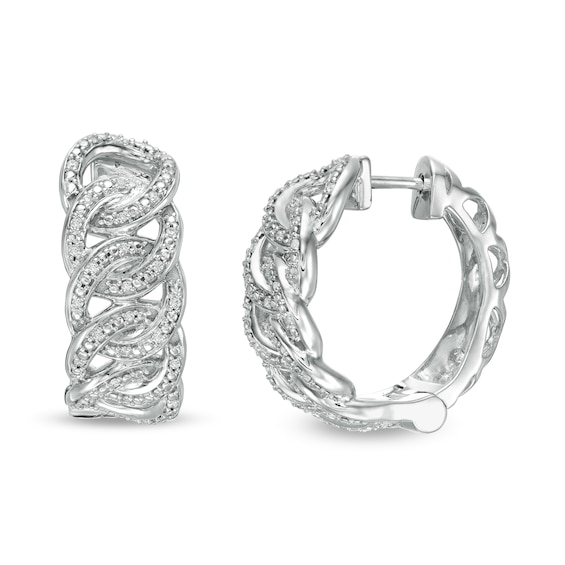 1/5 CT. T.W. Diamond Chain Link Huggie Hoop Earrings in Sterling Silver
