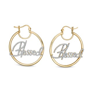 1/4 CT. T.W. Diamond "Blessed" Hoop Earrings in Sterling Silver with 14K Gold Plate