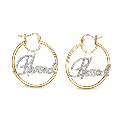 1/4 CT. T.W. Diamond "Blessed" Hoop Earrings in Sterling Silver with 14K Gold Plate