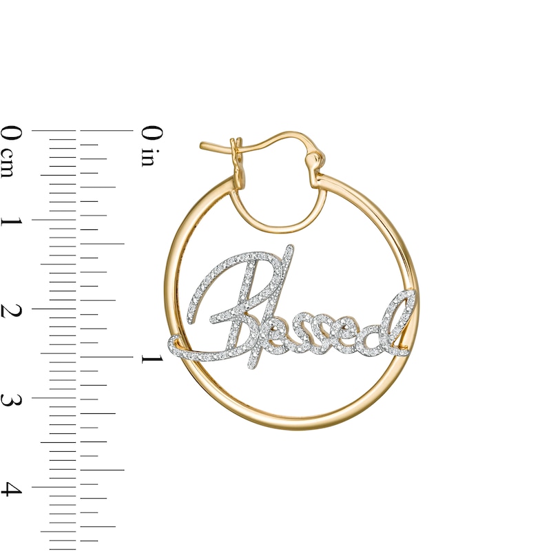 Main Image 2 of 1/4 CT. T.W. Diamond "Blessed" Hoop Earrings in Sterling Silver with 14K Gold Plate