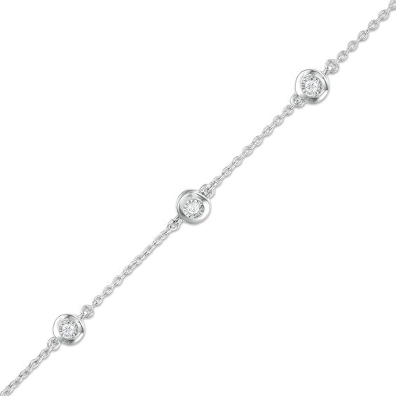 1/10 CT. T.W. Diamond Station Bracelet in Sterling Silver - 7.25"