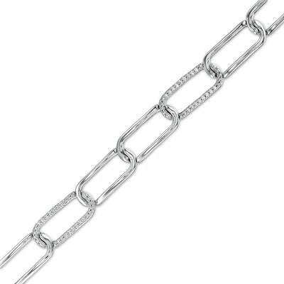 1/4 CT. T.W. Diamond Paper Clip Link Bracelet in Sterling Silver - 7.25"