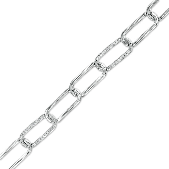 1/4 CT. T.W. Diamond Paper Clip Link Bracelet in Sterling Silver - 7.25"