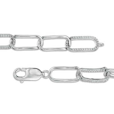 1/4 CT. T.W. Diamond Paper Clip Link Bracelet in Sterling Silver - 7.25"