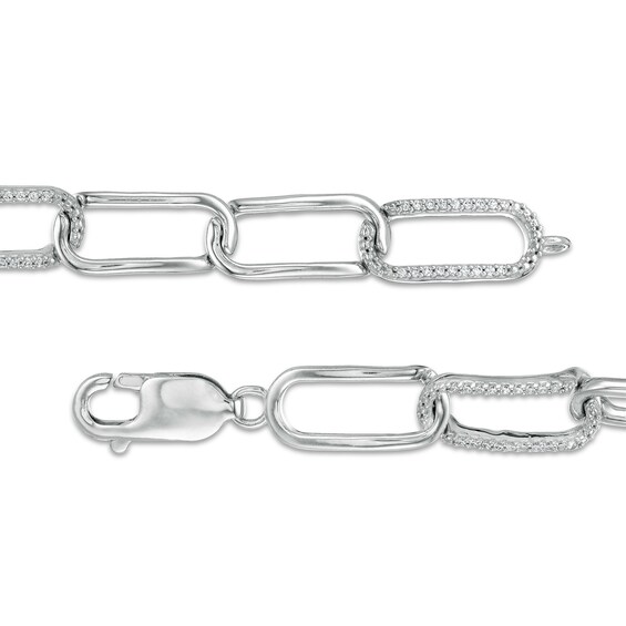 1/4 CT. T.W. Diamond Paper Clip Link Bracelet in Sterling Silver - 7.25"