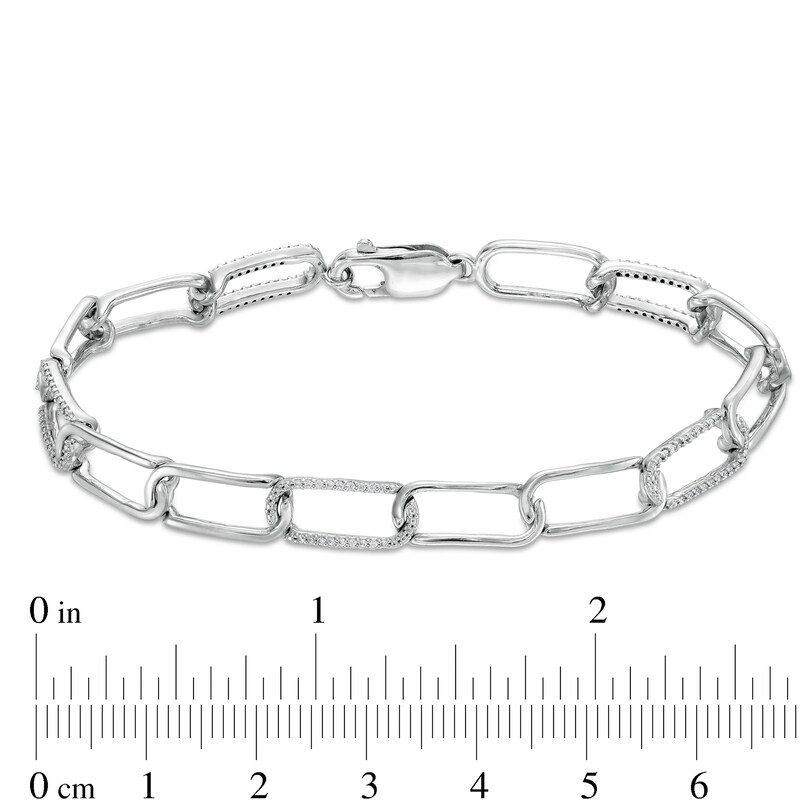 Main Image 3 of 1/4 CT. T.W. Diamond Paper Clip Link Bracelet in Sterling Silver - 7.25"