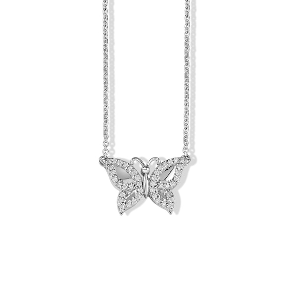 Sterling Silver 1/10 CT. T.W. Diamond Butterfly Pendant - 18"