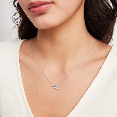 Sterling Silver 1/10 CT. T.W. Diamond Butterfly Pendant - 18"