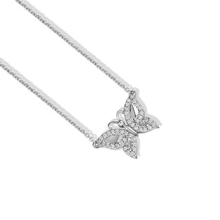 Sterling Silver 1/10 CT. T.W. Diamond Butterfly Pendant - 18"