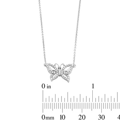 Sterling Silver 1/10 CT. T.W. Diamond Butterfly Pendant - 18"