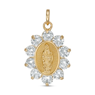 3.5mm Cubic Zirconia Shadow Frame Our Lady of Guadalupe Oval Necklace Charm in 10K Solid Gold
