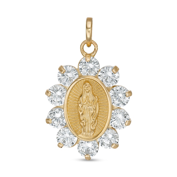3.5mm Cubic Zirconia Shadow Frame Our Lady of Guadalupe Oval Necklace Charm in 10K Solid Gold