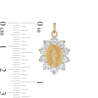 3.5mm Cubic Zirconia Shadow Frame Our Lady of Guadalupe Oval Necklace Charm in 10K Solid Gold