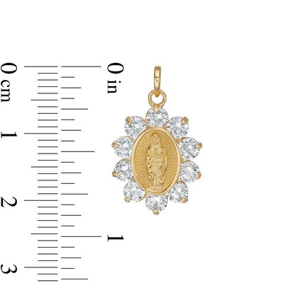 3.5mm Cubic Zirconia Shadow Frame Our Lady of Guadalupe Oval Necklace Charm in 10K Solid Gold