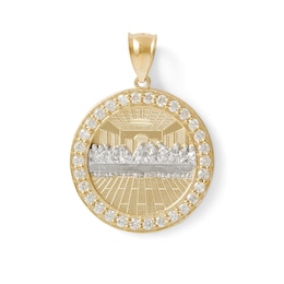Cubic Zirconia Frame Last Supper Medallion Two-Tone Necklace Charm in 10K Solid Gold