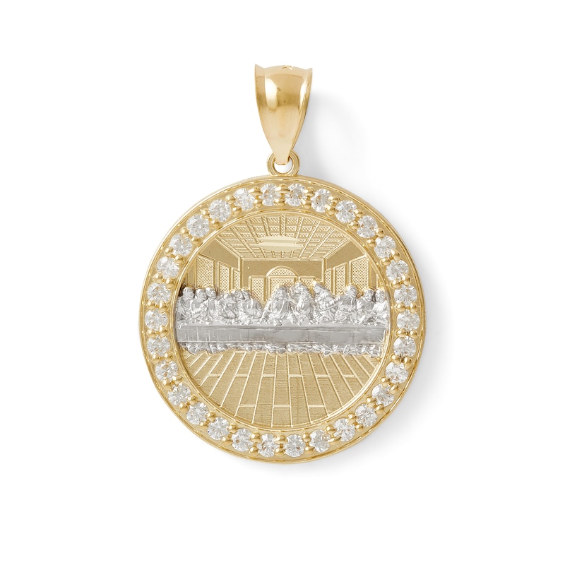 Main Image 1 of Cubic Zirconia Frame Last Supper Medallion Two-Tone Necklace Charm in 10K Solid Gold