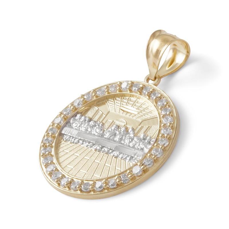 Cubic Zirconia Frame Last Supper Medallion Two-Tone Necklace Charm in 10K Solid Gold