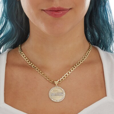 Cubic Zirconia Frame Last Supper Medallion Two-Tone Necklace Charm in 10K Solid Gold