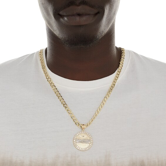 Cubic Zirconia Frame Last Supper Medallion Two-Tone Necklace Charm in 10K Solid Gold