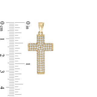 Cubic Zirconia Pavé Rounded Cross Necklace Charm in 10K Solid Gold