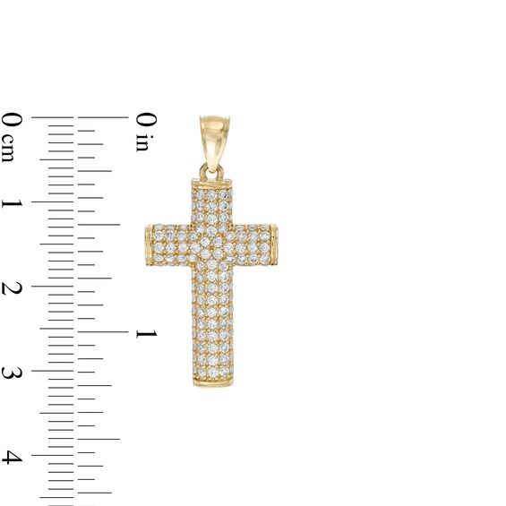 Cubic Zirconia Pavé Rounded Cross Necklace Charm in 10K Solid Gold