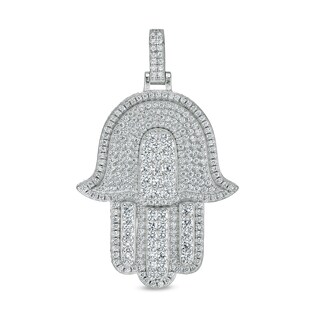 Sterling Silver CZ Pavé Hamsa Necklace Charm