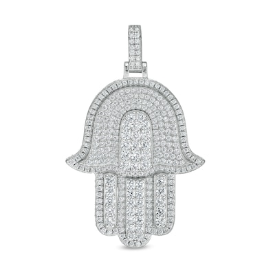 Sterling Silver CZ Pavé Hamsa Necklace Charm