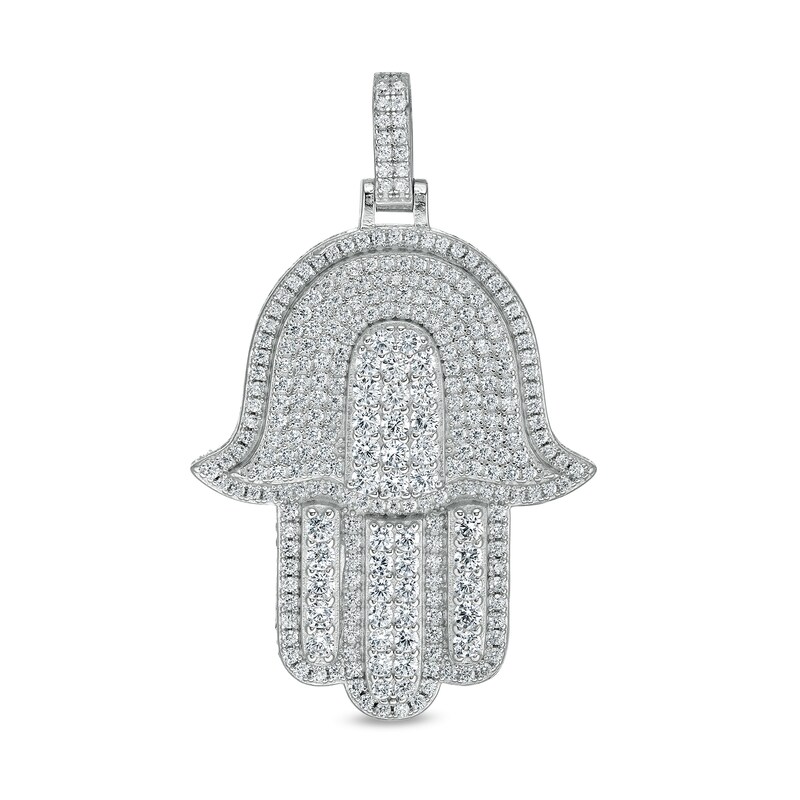 Cubic Zirconia Pavé Hamsa Necklace Charm in Solid Sterling Silver
