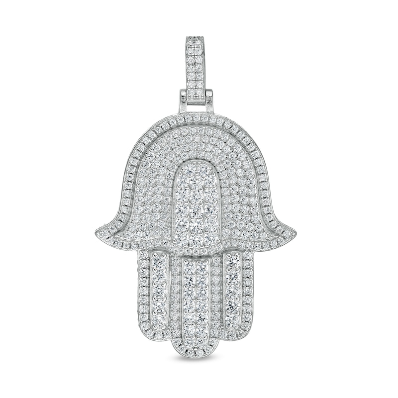 Cubic Zirconia Pavé Hamsa Necklace Charm in Solid Sterling Silver