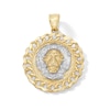 Lion Head Curb Chain Frame Medallion Two-Tone Necklace Charm in 10K Solid Gold