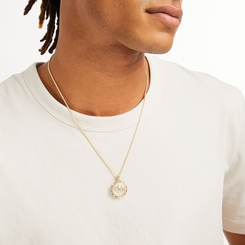 Main Image 2 of Lion Head Curb Chain Frame Medallion Two-Tone Necklace Charm in 10K Solid Gold
