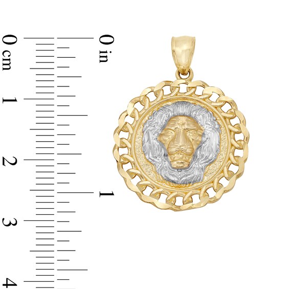 Lion Head Curb Chain Frame Medallion Two-Tone Necklace Charm in 10K Solid Gold