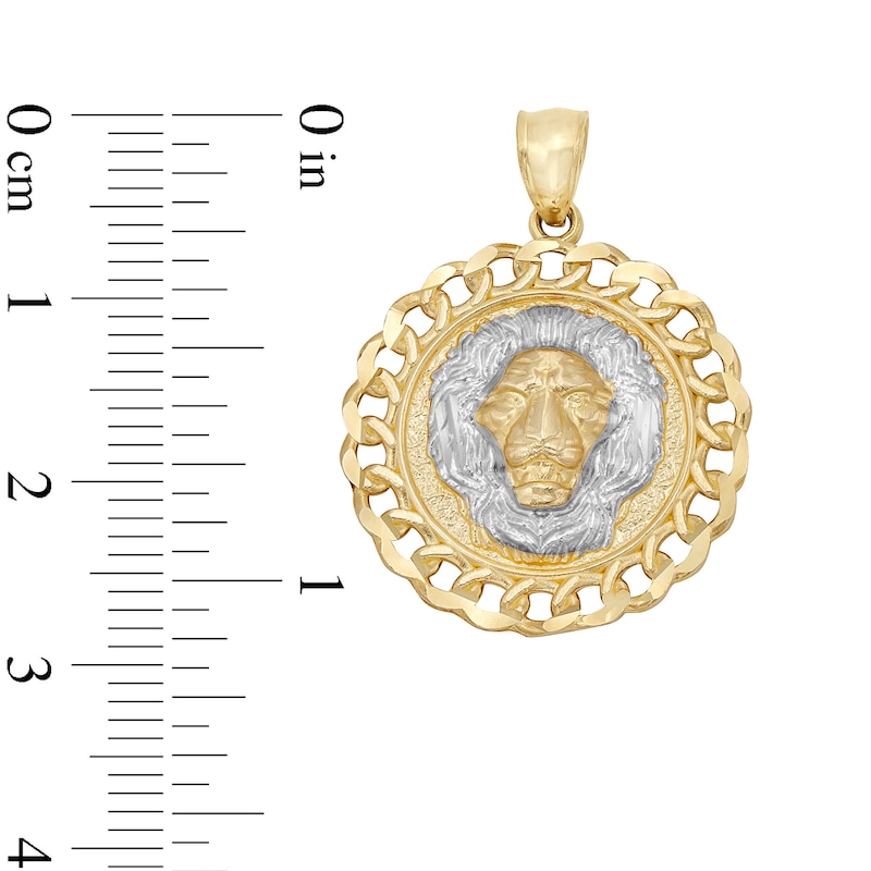 Lion Head Curb Chain Frame Medallion Two-Tone Necklace Charm in 10K Solid Gold