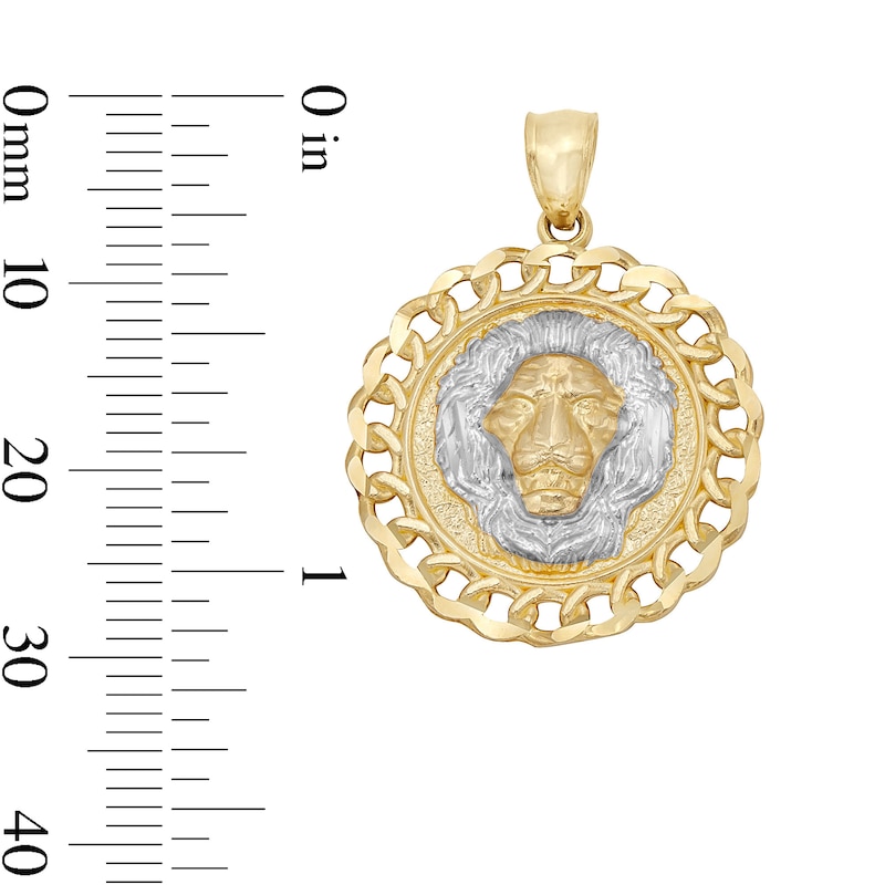 Main Image 6 of Lion Head Curb Chain Frame Medallion Two-Tone Necklace Charm in 10K Solid Gold