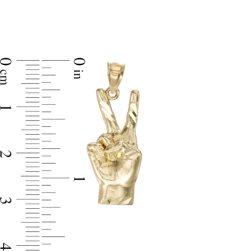 Main Image 2 of Diamond-Cut Peace Hand Sign Necklace Charm in 10K Solid Gold