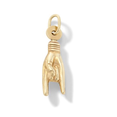 Mano Cornuto Italian Good Luck Hand Sign Necklace Charm in 10K Stamp Hollow Gold
