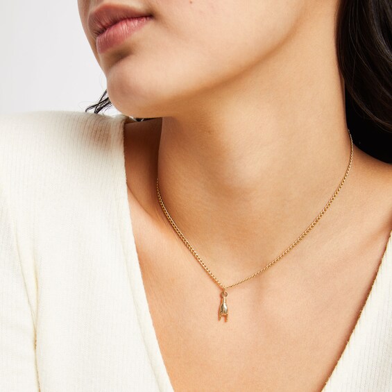 Mano Cornuto Italian Good Luck Hand Sign Necklace Charm in 10K Stamp Hollow Gold