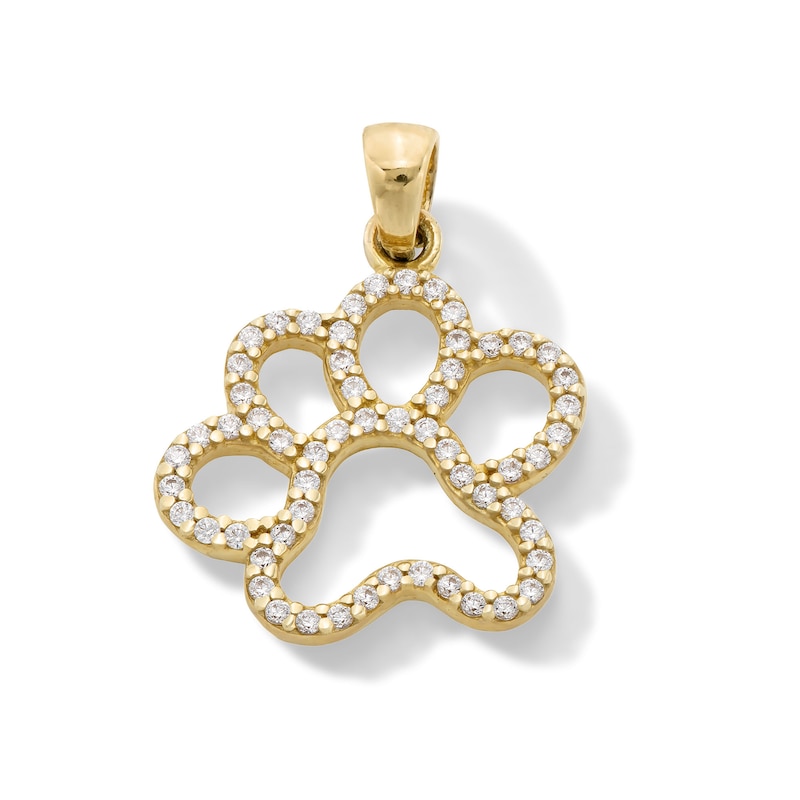 Cubic Zirconia Paw Print Outline Necklace Charm in 10K Solid Gold