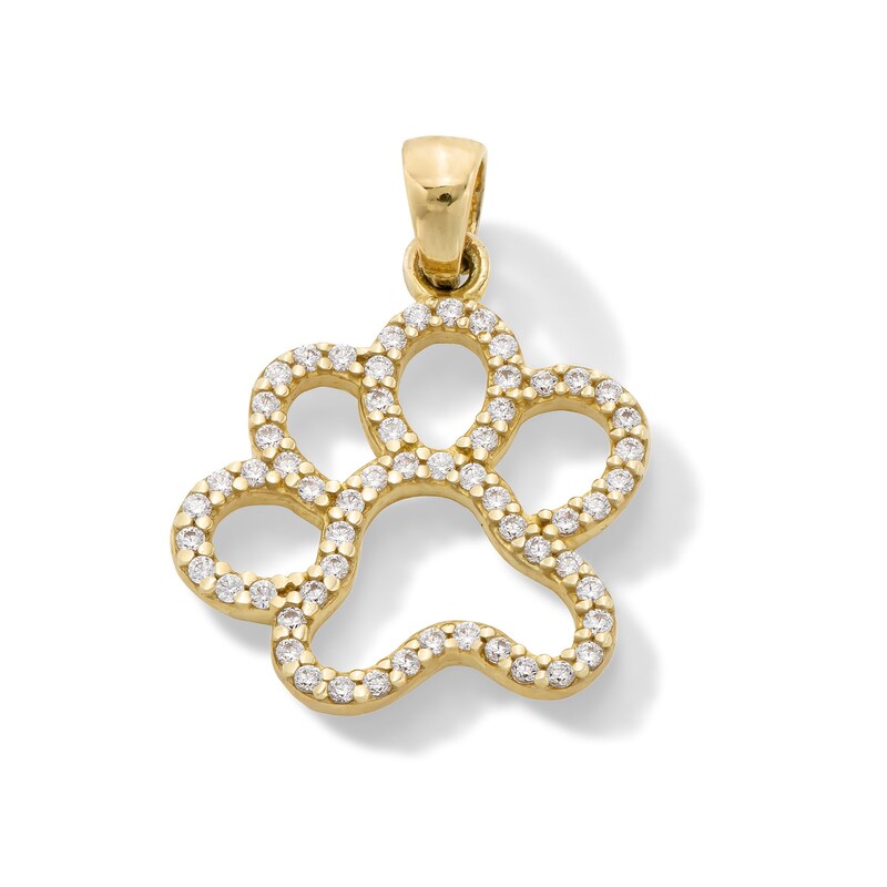 Cubic Zirconia Paw Print Outline Necklace Charm in 10K Solid Gold