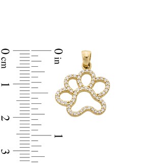 Cubic Zirconia Paw Print Outline Necklace Charm in 10K Solid Gold