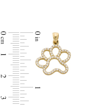 Cubic Zirconia Paw Print Outline Necklace Charm in 10K Solid Gold