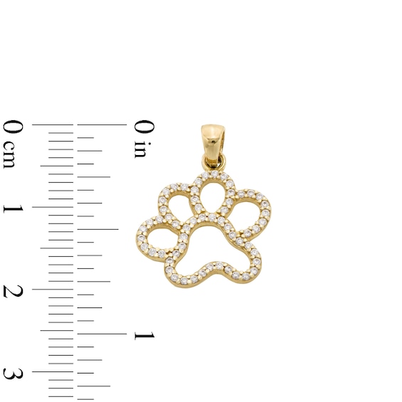 Cubic Zirconia Paw Print Outline Necklace Charm in 10K Solid Gold