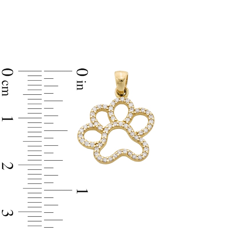 Cubic Zirconia Paw Print Outline Necklace Charm in 10K Solid Gold