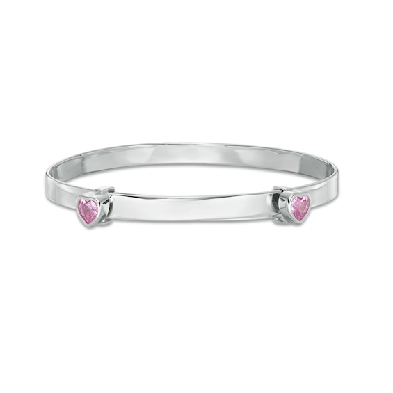 Child's 4mm Heart-Shaped Pink Cubic Zirconia Flexible Bangle in Sterling Silver - 2"