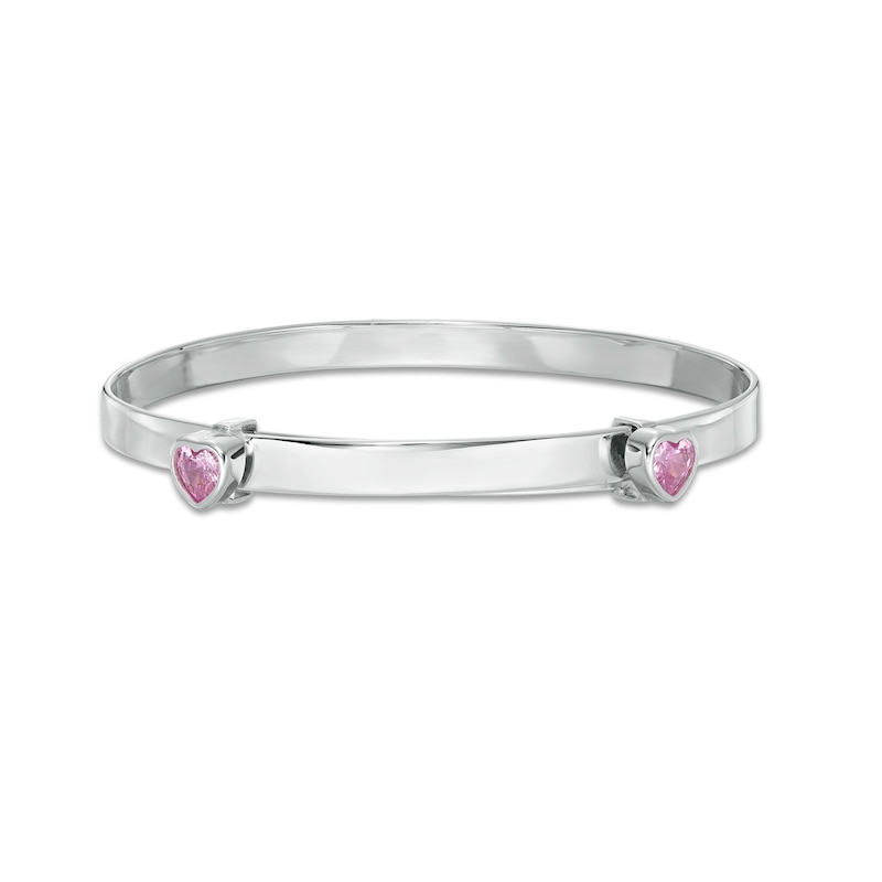 Child's 4mm Heart-Shaped Pink Cubic Zirconia Flexible Bangle in Sterling Silver - 2"